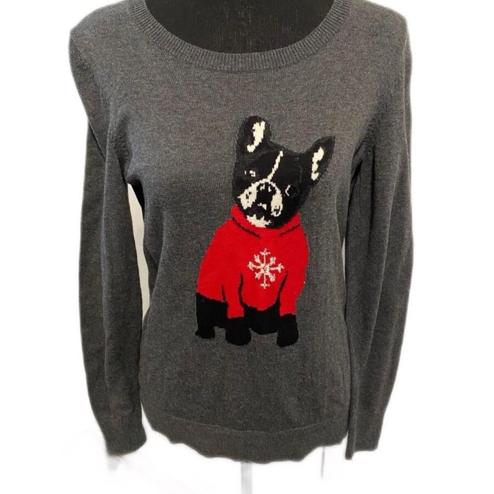 Westport Charcoal Sweater with cute dog with red sweater! For dog lovers!
